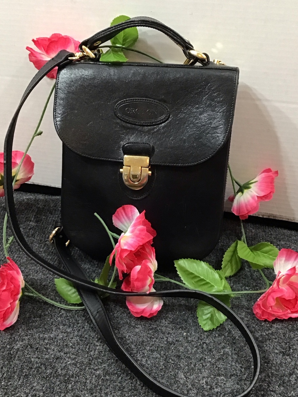 Vintage Oroton Black Leather Top-Handle Crossbody Bag Australia